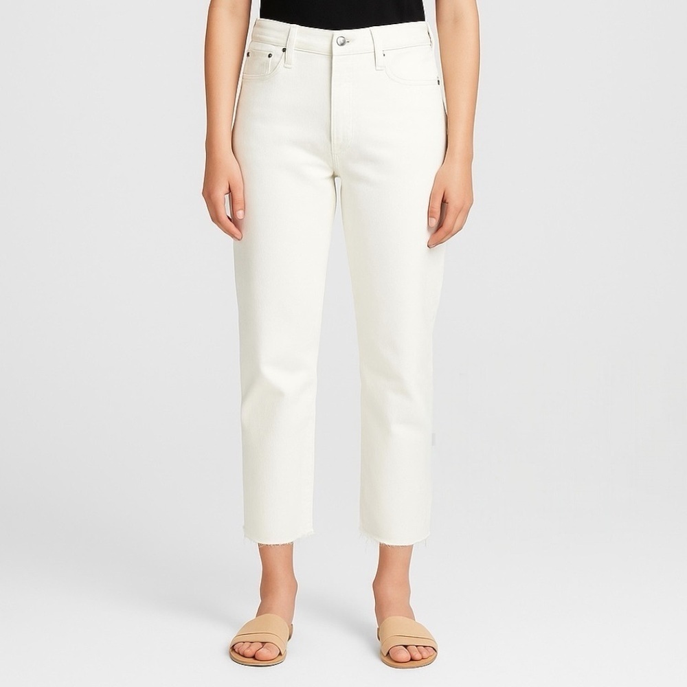 Madewell ’90s Straight Crop Jeans White Size 32 High Rise Frayed Hem NWT $128
